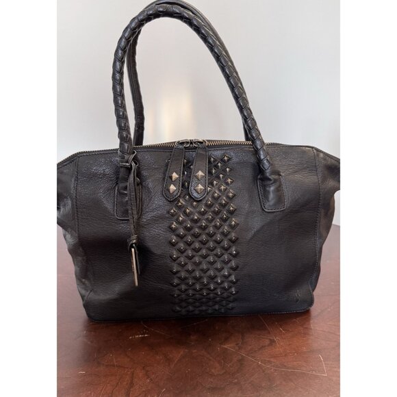 Frye Black Jesse Studded Leather Satchel Style Handbag EUC Clean $568 - Picture 1 of 16
